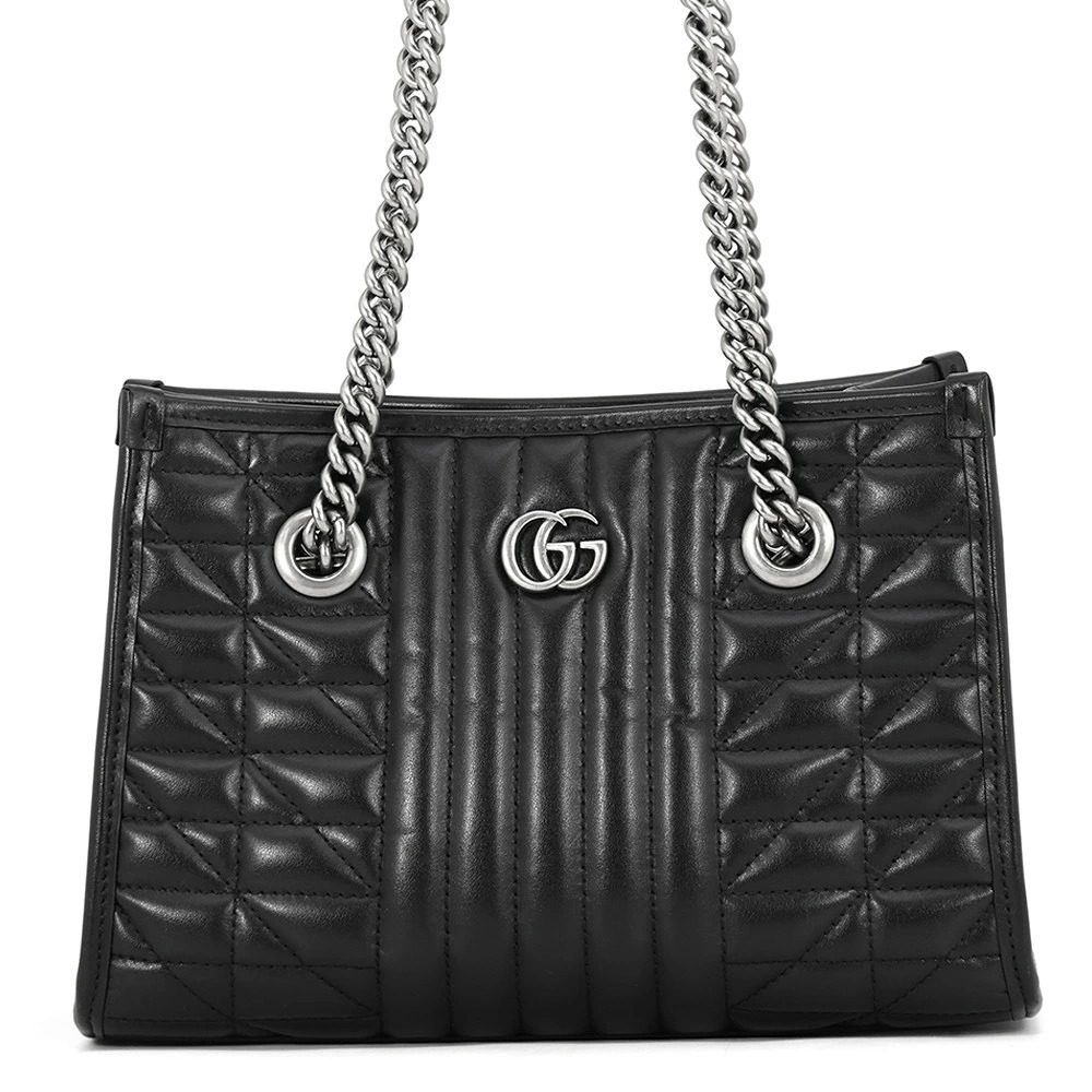Gucci GG Marmont Chain Tote Leather Bag Black